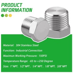 Outer Hex Head Thread Pipe Plug Fitting 3/4″ NPT Male,304 Stainless Steel