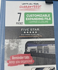 FiveStar Expanding File Folder Zipper Close 7-Pocket Blue School Supply Lot of2