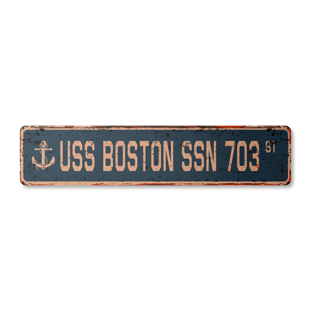 USS BOSTON SSN 703 Vintage Street Sign us navy ship veteran sailor rustic gift