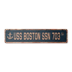 USS BOSTON SSN 703 Vintage Street Sign us navy ship veteran sailor rustic gift