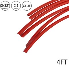 2:1 Heat Shrink Tubing Tube 3/32″ Red Glue Waterproof Dual Wall Wires Wrap