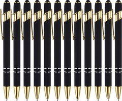 12 Pack Black Gold Ballpoint Pen with Stylus Tip 1.0 Mm Black Ink Smooth Writing