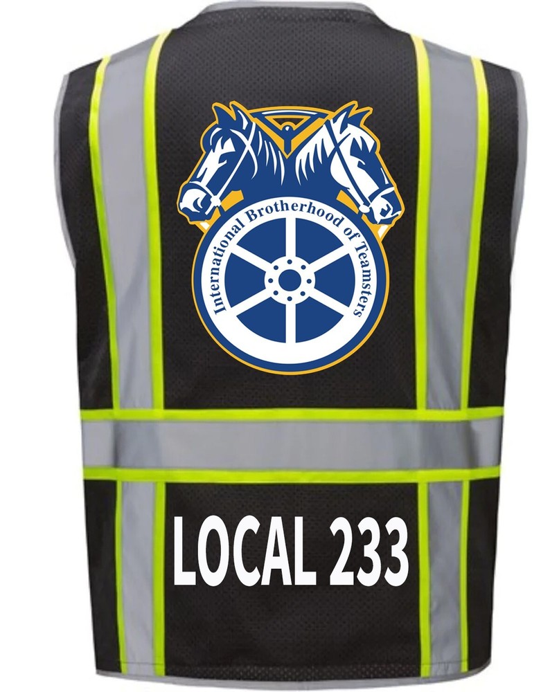 🚧 TEAMSTERS UNION BLACK REFLECTIVE SAFETY VEST 🦺 FREE ADD LOCAL. SIZE M-4XL