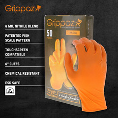 X-Large Orange 6 Mil Thick 100% Nitrile Disposable Work Gloves with Textured Gri