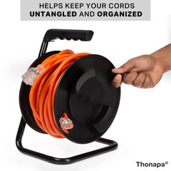 Extension Cord Storage Reel, Black – Portable Cable Reel with Metal Stand 100 Ft