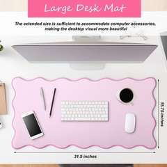 Hahafelt Scalloped Desk Mat Large Pad Cute 31.5 x 15.8 Inches, Pink