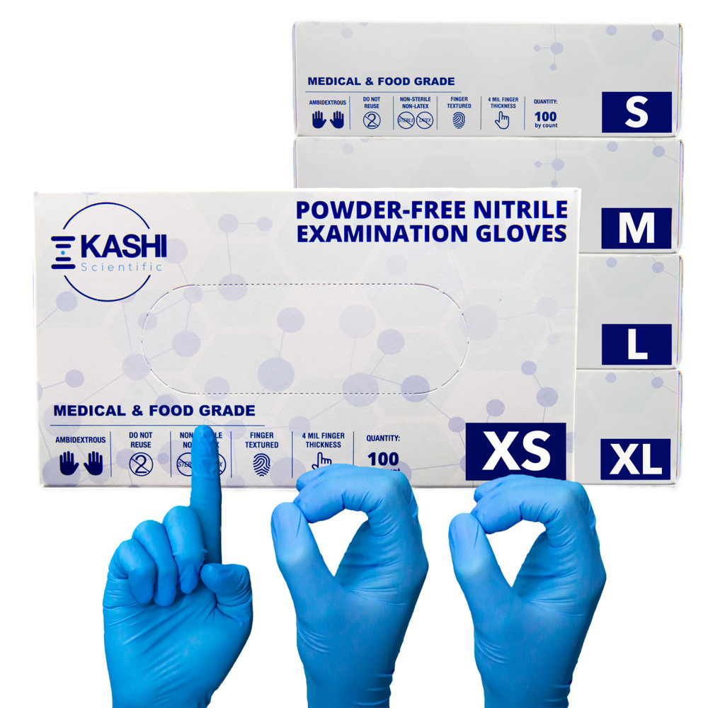 Kashi Scientific Medical Exam Nitrile Gloves, Powder & Latex Free – XS/S/M/L/XL