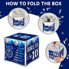 1 Set Happy 10th Birthday Blue Silver PullOut Money Cash Gift Box Party
