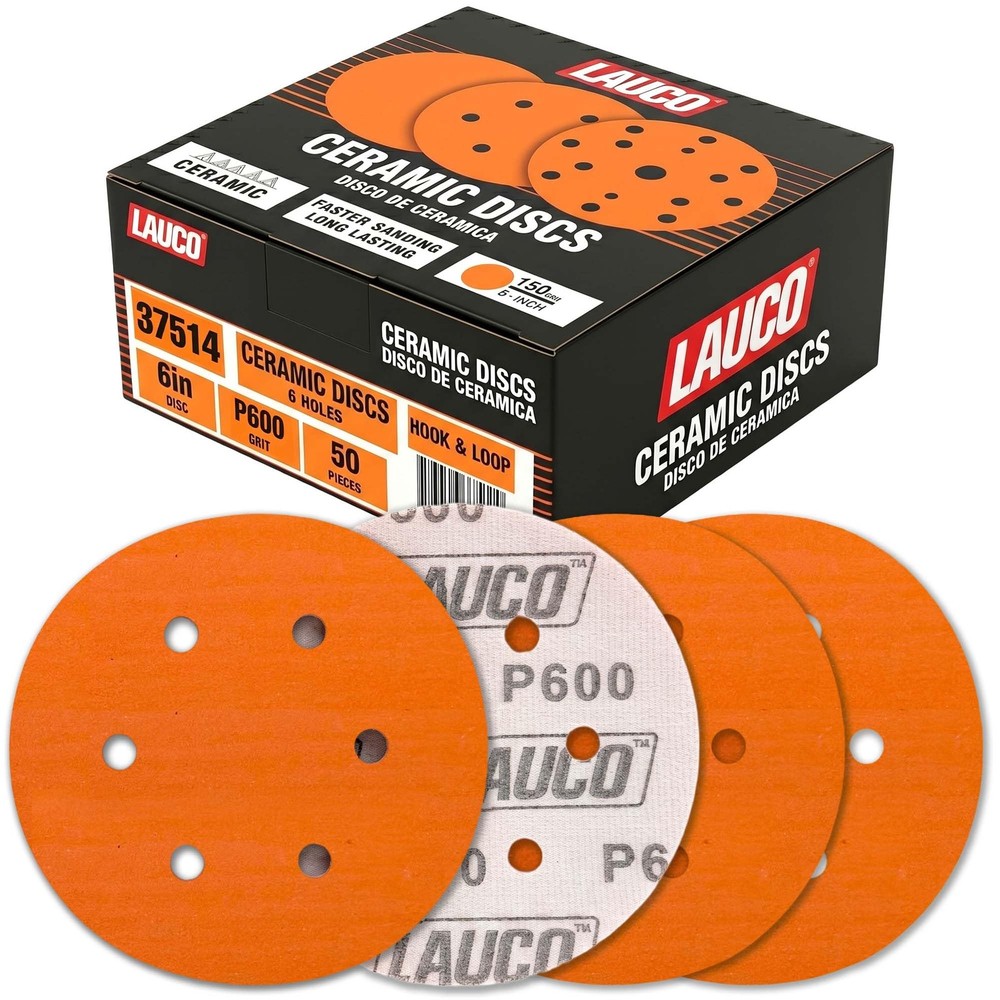 50 PCS 6 Inch 6 Hole Ceramic Sanding Discs P600 Grit, Hook and Loop Orbital