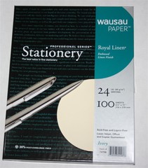 100 Sheets Wausau Paper Royal Linen Ivory 24 LB. 8.5″ X 11″ New USA Professional