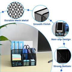 6 Compartment Mesh Desk Organizer Drawer Pen Holder Office School Supply Set