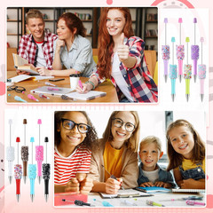 90 Pieces DIY Beadable Pens Kit 30 Pcs Plastic Petal Glitter Beaded Pens and Ref