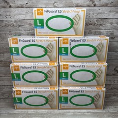 MEDLINE FITGUARD ES Stretch Vinyl Exam Gloves *7 Boxes* Size: LARGE, MANF: 12/20