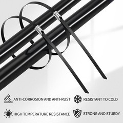 Metal Zip Ties black 100pcs 11.8 inch 304Stainless steel Epoxy Coated Cable T…