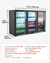 VEVOR 11.4 Cu.Ft Back Bar Cooler Commercial Beverage Refrigerator Under Counter