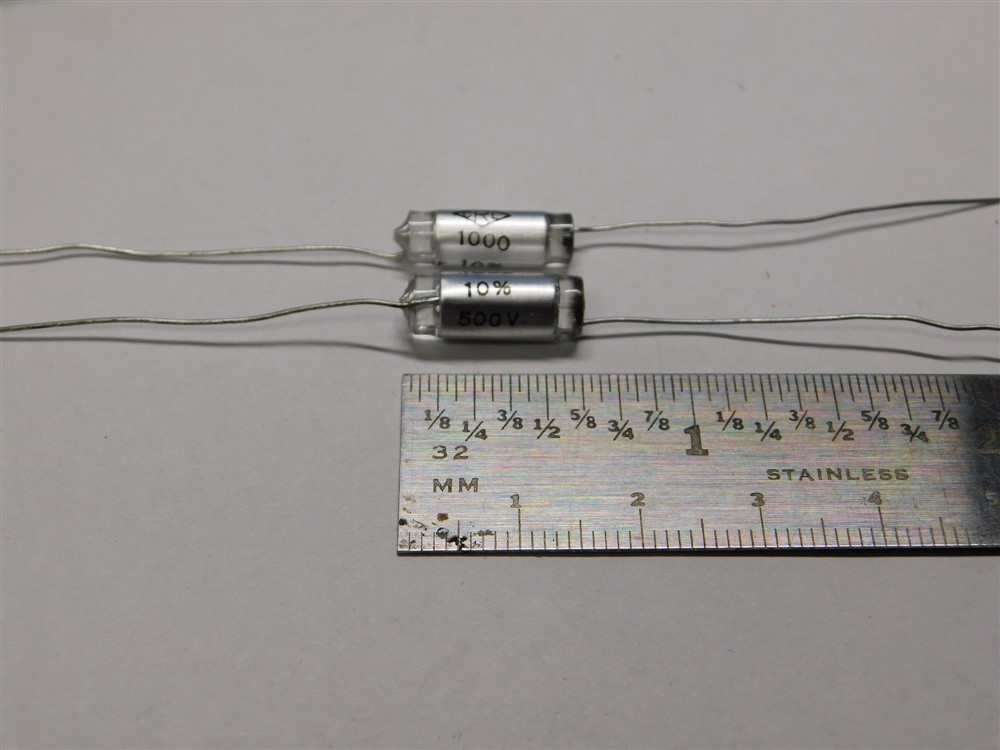10 Vintage Centralab CRL CPR1000K 1000pF 500VDC 10% Axial Polystyrene Capacitors