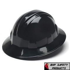 PYRAMEX HARD HAT BLACK FULL BRIM WITH 4 POINT RATCHET SUSPENSION, HP24111