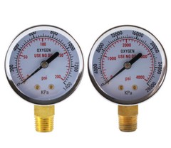 Low and High Pressure Gauges for Oxygen Regulator – 2 inches – 1/4″ NPT (PAIR)