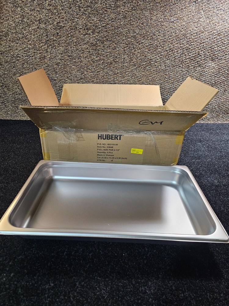 (QTY 6) HUBERT Full Size Pan 2 1/2″ Steam Table Pan 24 Gauge Stainless Steel