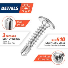 400Pcs #8 x 3/4″ Truss Head Sheet Metal Screws 410 Stainless Steel Self-Drilling