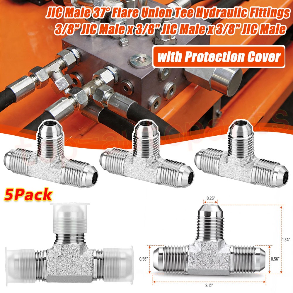 5PCS JIC Male 37° Flare Union Tee Hydraulic Fittings 3/8″ JIC Male x Male x Male