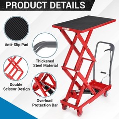 Hydraulic Lift Table Cart 50″ 330lbs Capacity Double Scissor Lift Table w/Wheels