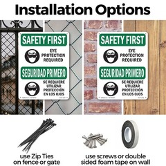 Eye Protection Required Bilingual OSHA SAFETY FIRST Sign Or Decal – 5 or 10 Pack
