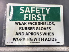 PK OF 6 SAFETY FIRST, WEAR FACE SHIELDS, RUBBER GLOVES AND APRONS, 7″X14″, 0308G