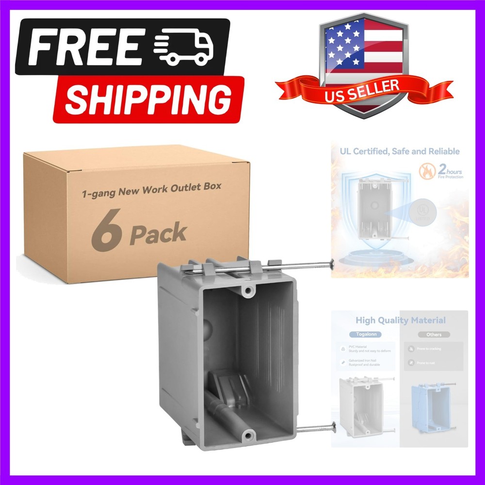 1-Gang New Work Outlet Box, PVC Electrical Box for Switch, GFCI, Dimmer, 22 C…
