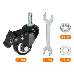 4pcs 1.5″ Swivel Threaded Stem Casters 3/8″-16UNC PU Wheel with Brake 88lbs Load