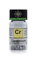 5 grams 99,8% Chromium metal element 24 Cr shiny pieces in labeled glass vial