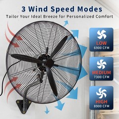 30″ In Wall Mount Oscillating Fan High Velocity 3 Speed Heavy Duty Metal Fan