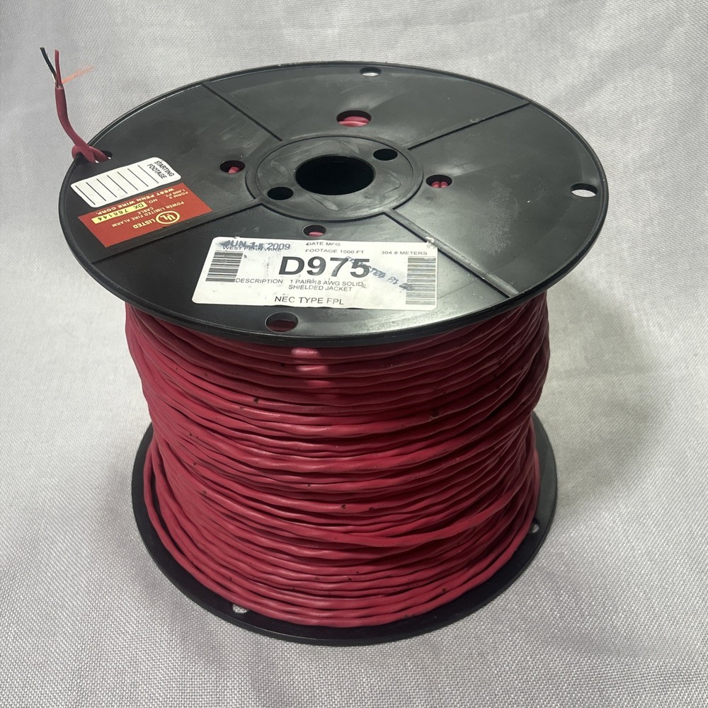 West Penn D975 Fire Alarm Cable 18/2 Shielded FPL ~900 ft Black Reel