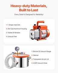 Uimoso 1.5 Gallon Vacuum Chamber 3.5CFM Single Stage Pump Degassing Chamber Kit