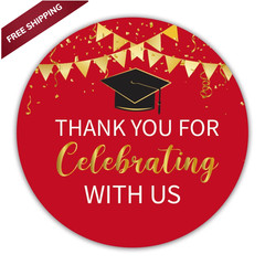 2″ Red and Gold Graduation Thank You Stickers, 50 2 inch,
