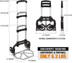 176lbs Folding Hand Truck Dolly Cart Wheeled Luggage Moving Trucks + Bungee Cord