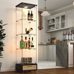 Tempered Glass Antique Curio Display Cabinet with Drawer RGB LED Light 4 Shelves
