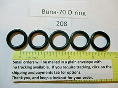 208 O-ring 5/8″ ID x 7/8″ OD x 1/8″ thick. Buna-70. Quan 5.