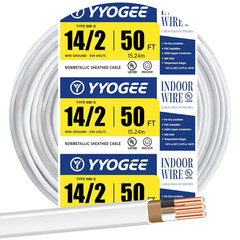 12/2 NM-B Wire with Ground, 100 FT 12 Gauge Wire Solid Pure Copper Non-Metallic