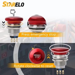 STARELO 22MM Metal Emergency Stop Mushroom Latching Push Button Switch 22mm