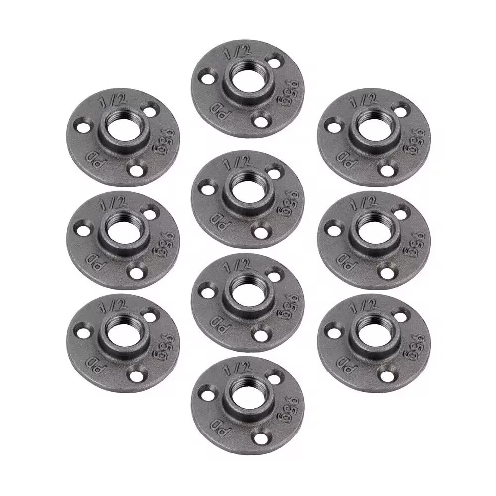 1/2 In. X 2.5 In. Black Iron round Mini Floor Flange Fitting (10-Pack)