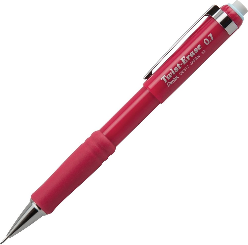 Pentel QE517B Twist-Erase III Mechanical Pencil, 0.7 mm, Red Barrel