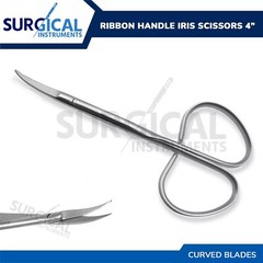Ribbon Handle Iris Scissors Surgical Instruments Curved 4″ German Grade