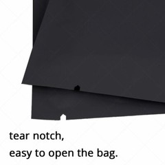Assorted Sizes for Matte Black Flat Foil Mylar Open Top Pouch Bag w/Tear Notches