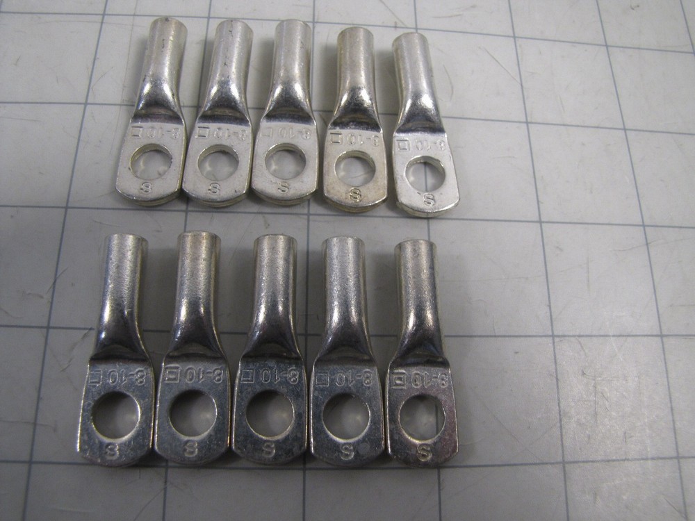 10-pack 8-10 AWG Tinned Copper Lugs Ring Terminal for 5/16-M8 Stud Size NEW