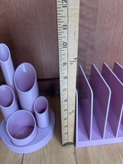 1980s Multi Cylinder Desk Caddy Organizer & Letter Divider Pink Acrylic Scarce