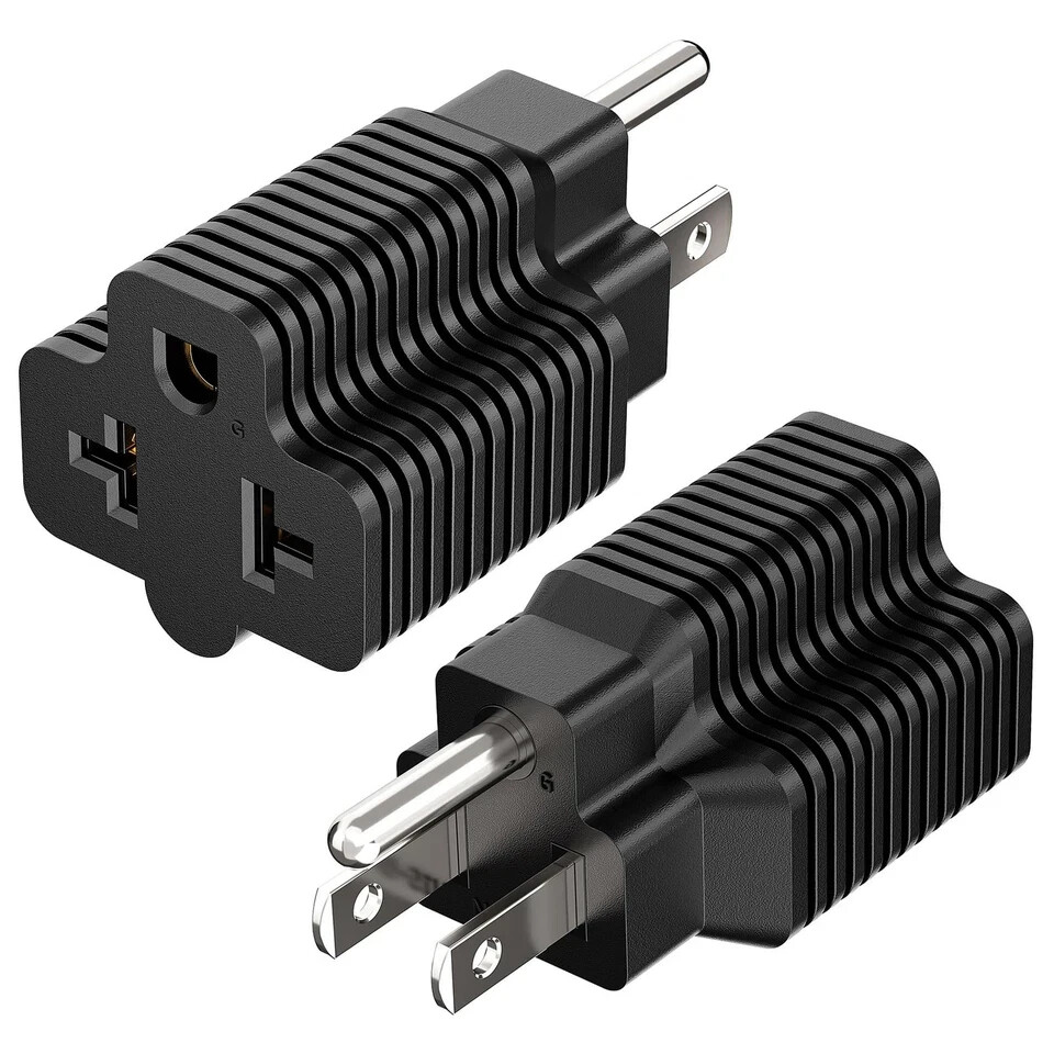 2Pack 4-in-1 15 Amp Household AC Plug to 20 Amp T Blade Adapter5-15P to 5-20R