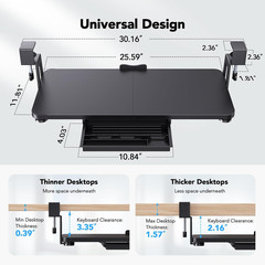 Large under Desk Keyboard Tray with Sturdy C-Clamp Mount, 26 (30.16″ Including C