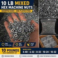 10 LB Mixed Hex Nuts Lot 4-40 6-32 8-32 10-24 10-32 Zinc Plated Steel