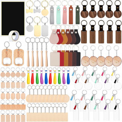 122 Pcs Laser Engraving Keychain Blanks in Wood, Metal, Acrylic, and More